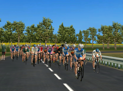 The peleton cruising after the breakaway