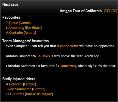 Favourites for Tour of California 2010